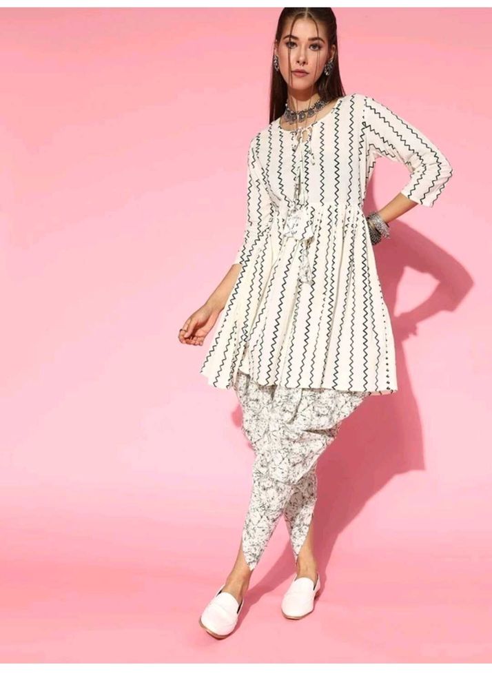 Chic Striped Kurti Dhoti Set