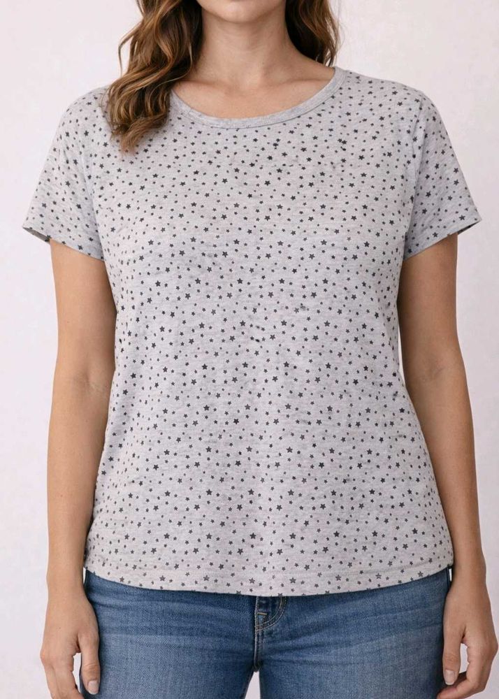 Grey Star Print T-Shirt