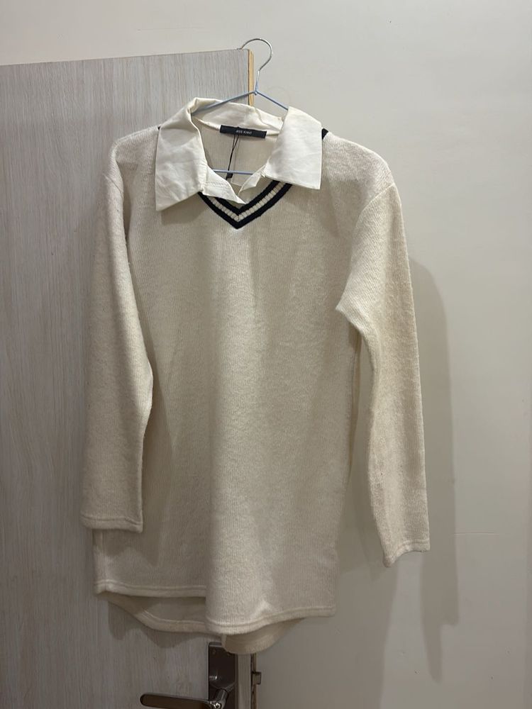 korean Collared Knit long  Sweater over