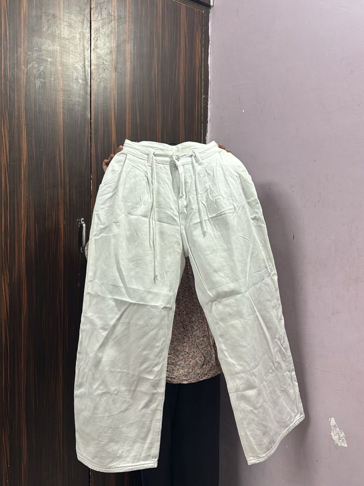White Wide Leg Casual Pants
