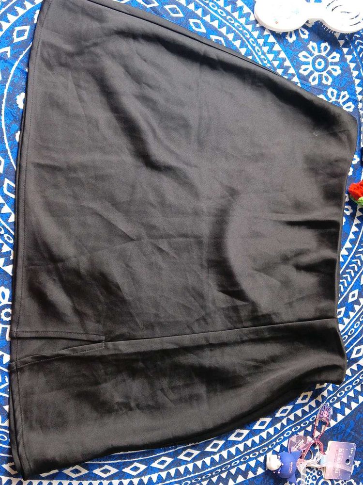 Black Satin Midi Skirt