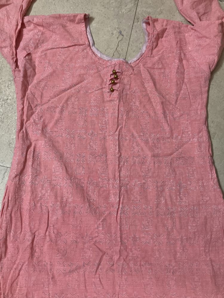 A Line Pink Kurti With Bottom