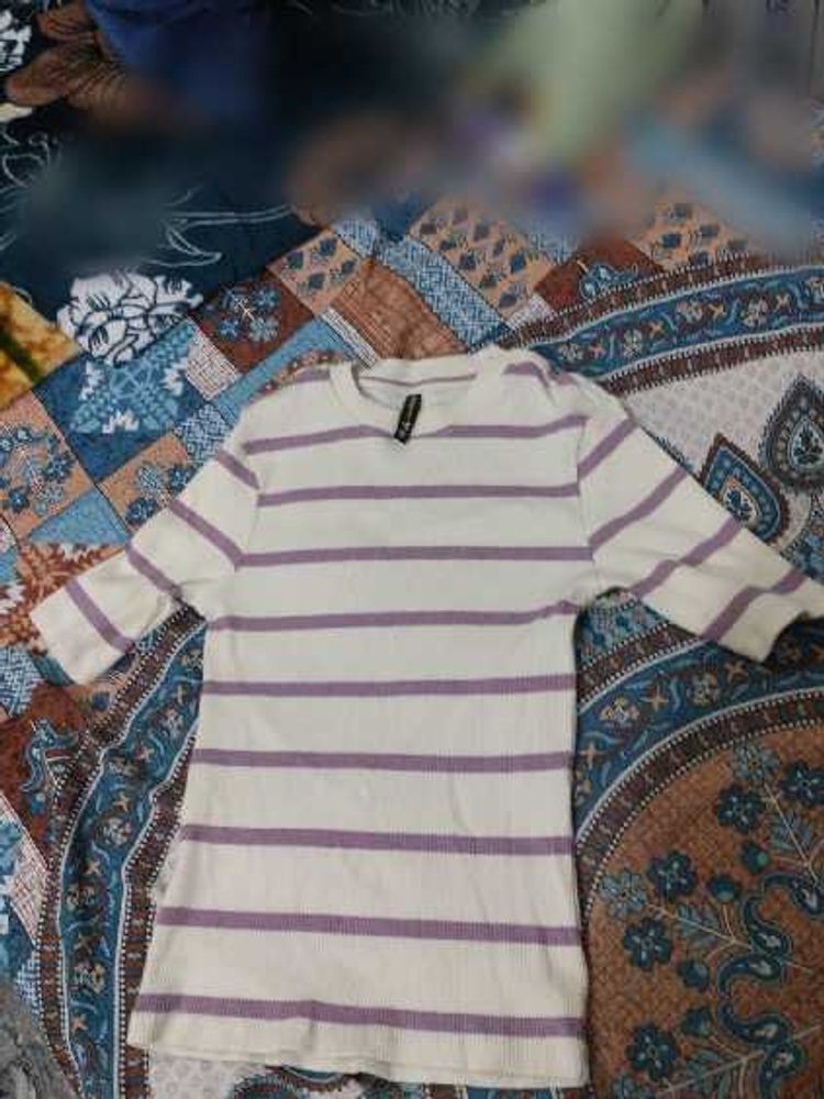 ribbed knit Striped Crew Neck top
