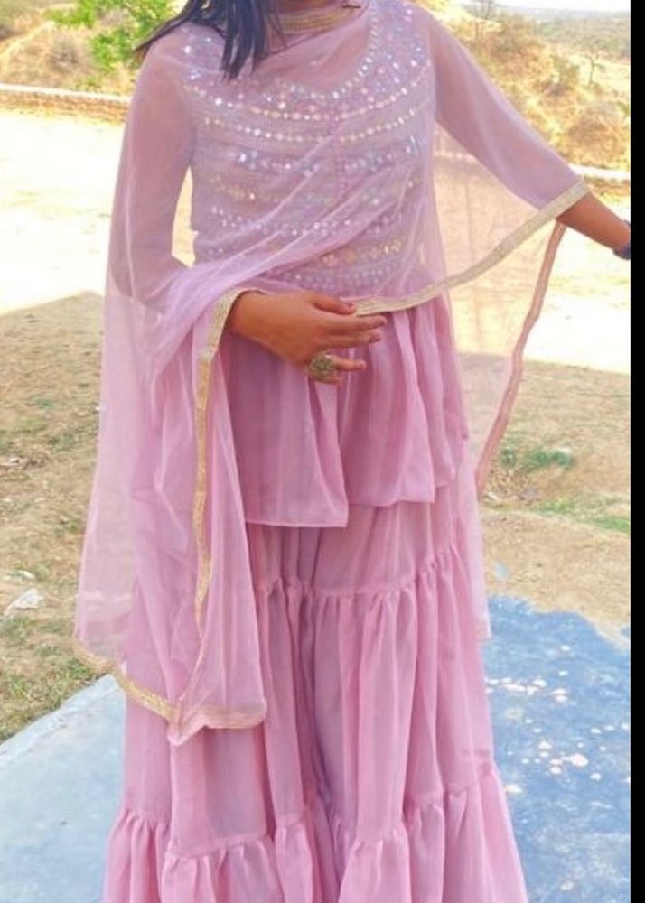 Pink Sequined Kurta Set with Dupatta