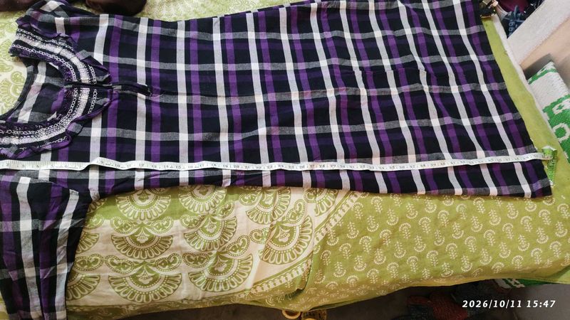 Purple and Black Checkered zipper maxi for winter