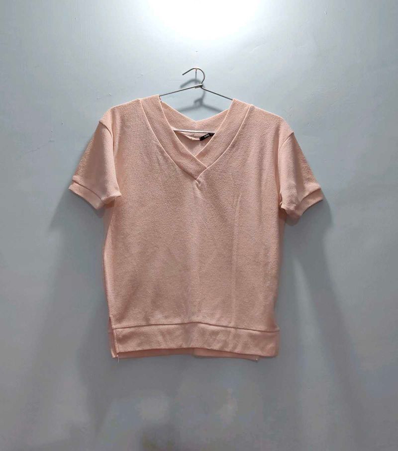 V Neck Pretty Top Peach