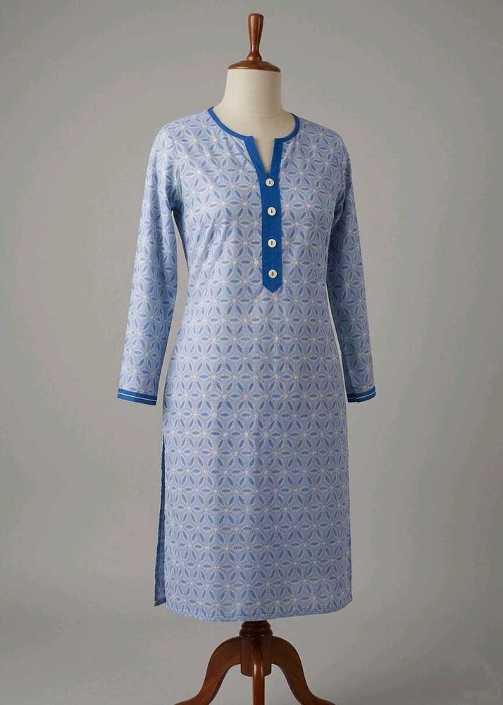 Stylish Blue Geometric Print Kurta with one side p