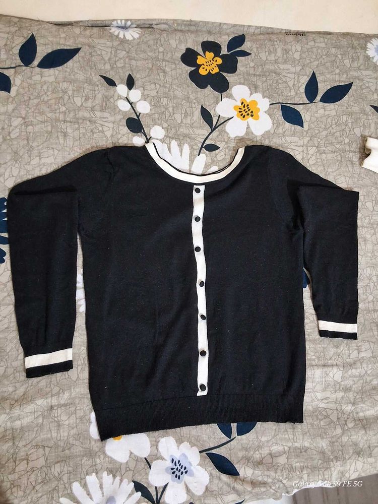 Black &amp; White Striped Cardigan