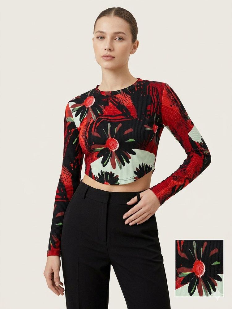 Bold Floral Print Cropped Top