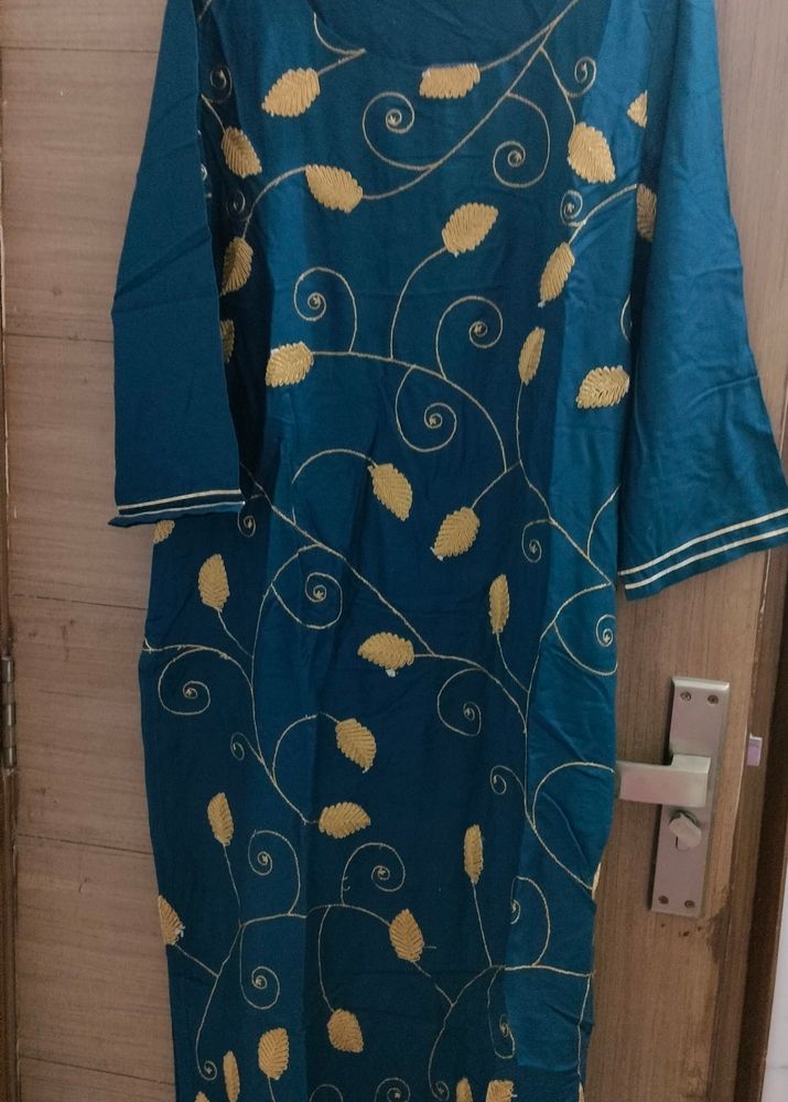 Embroidered Teal Kurti