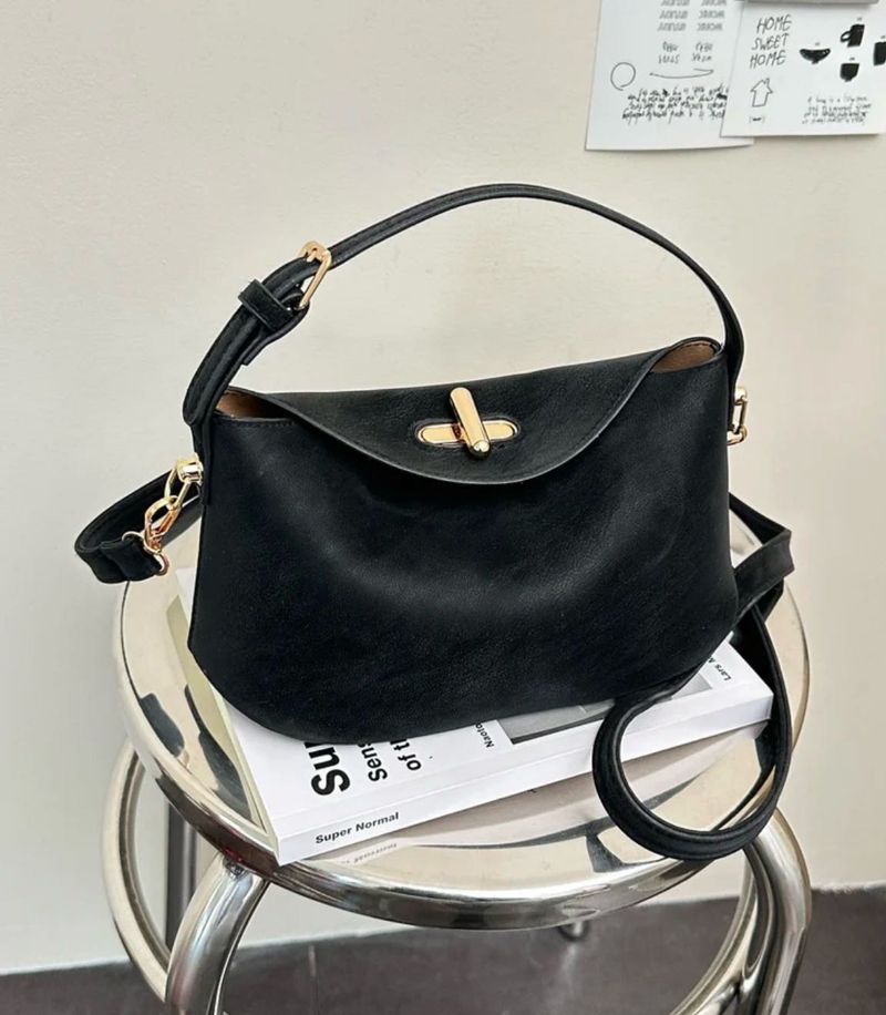 Chic Black Shoulder Bag with Gold Hardware