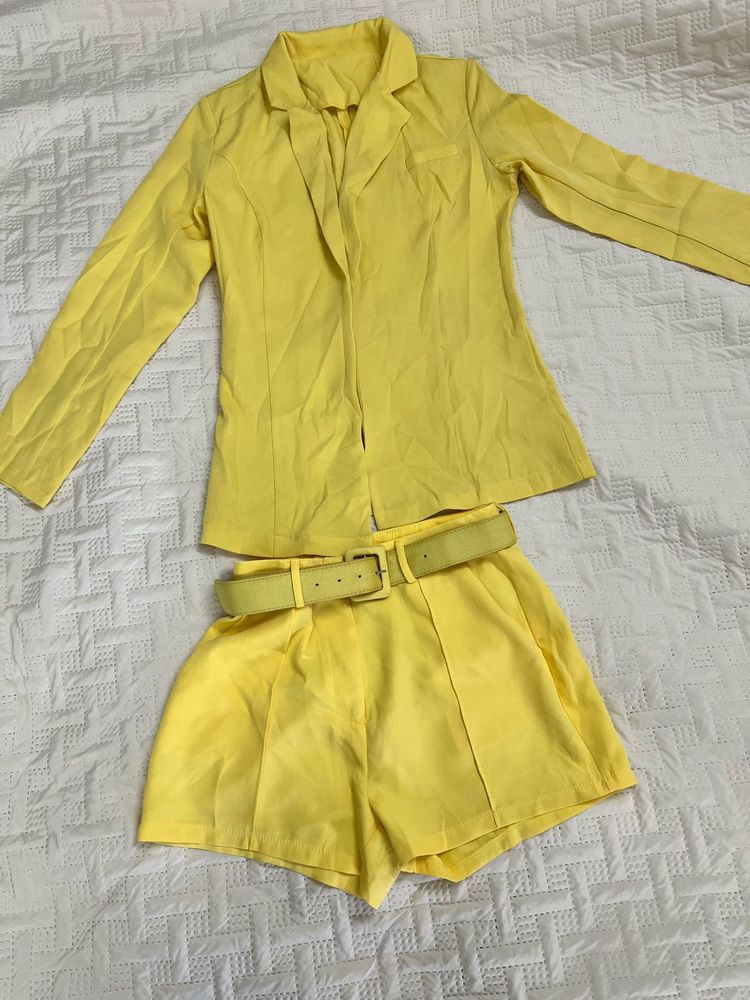 Yellow Blazer and Shorts Set