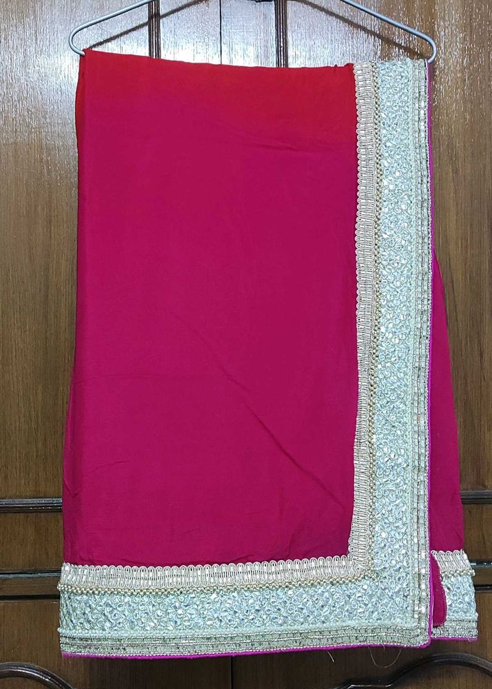 Embellished Magenta-red pure chiffon saree blouse
