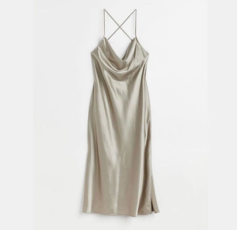 Silver Satin Cowl Neck Slip Dress