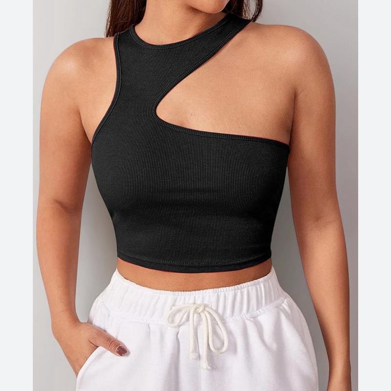 Black Cut-Out Ribbed Crop Top