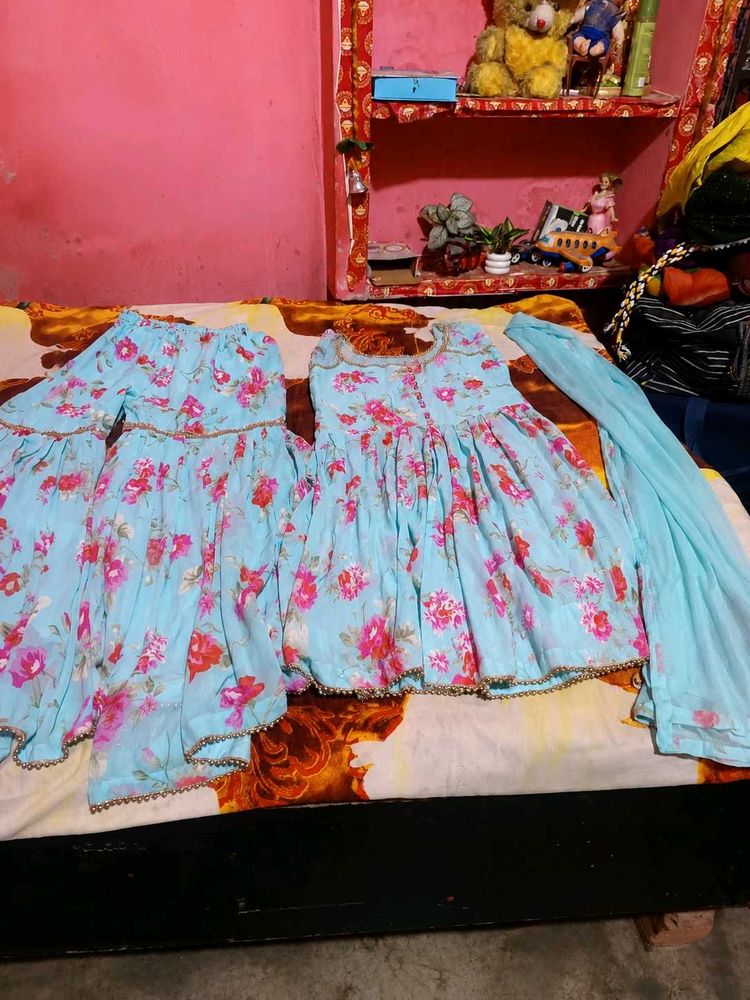 party beautiful Floral Print mirror Kurta sharara