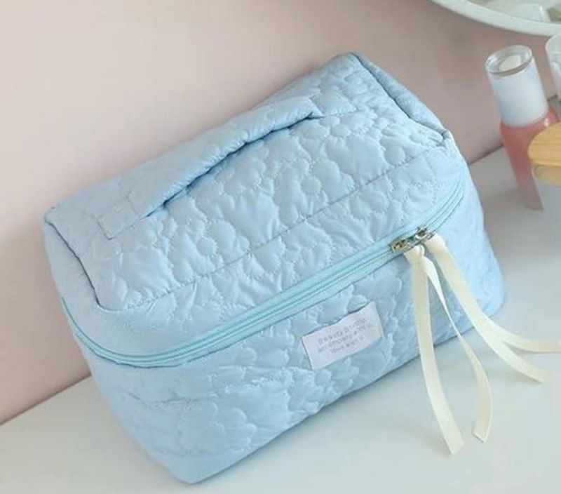 Light Blue Quilted Makeup Bag