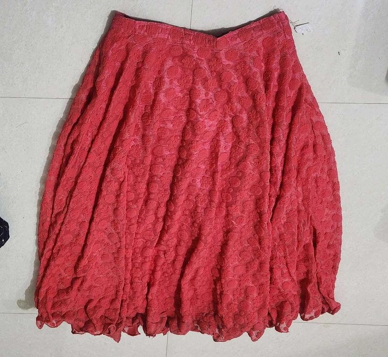 Beautiful Red Textured Ethnic Skirt