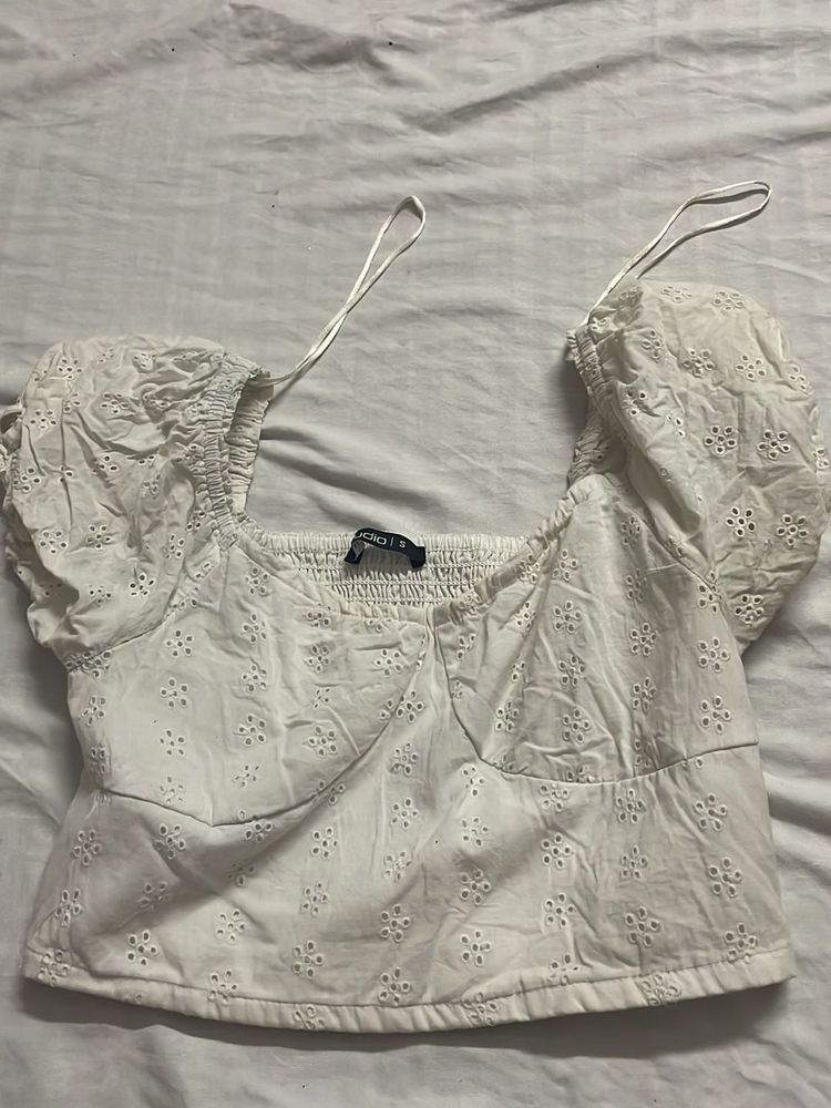 White Broderie Anglaise Crop Top