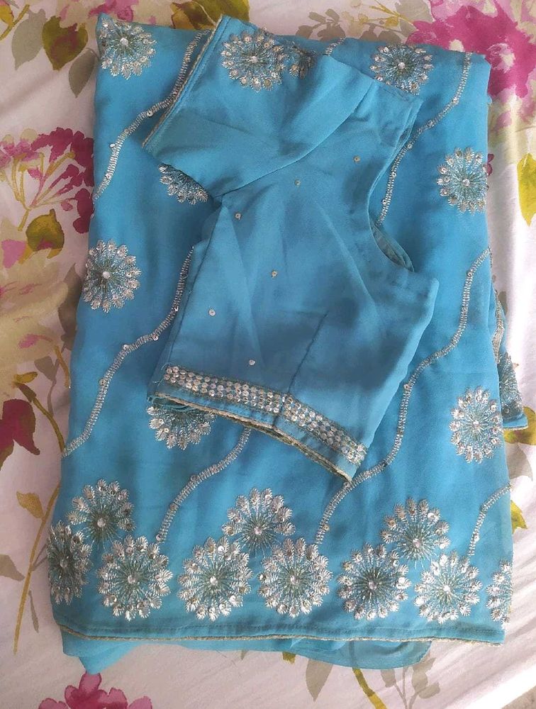 Blue party wear saree
