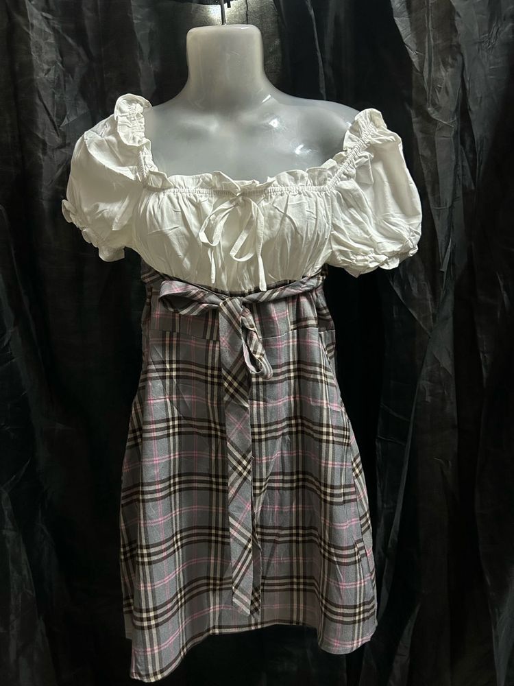 Off-Shoulder Plaid Dress