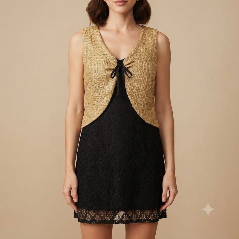 Festive top Black &amp; Gold Embroidered 32-34 fit