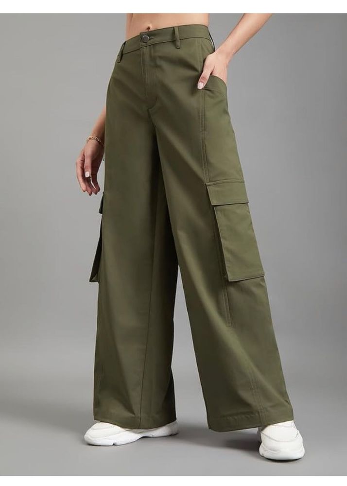 Olive Green Cargo Wide Leg Pants