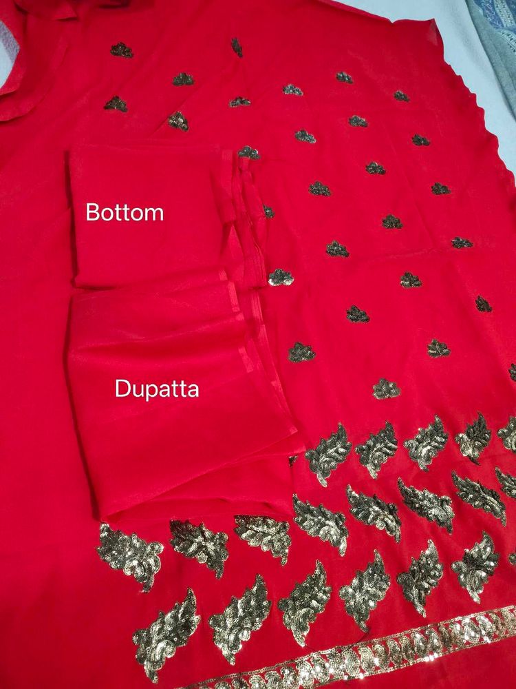Stunning Red Embroidered dress material