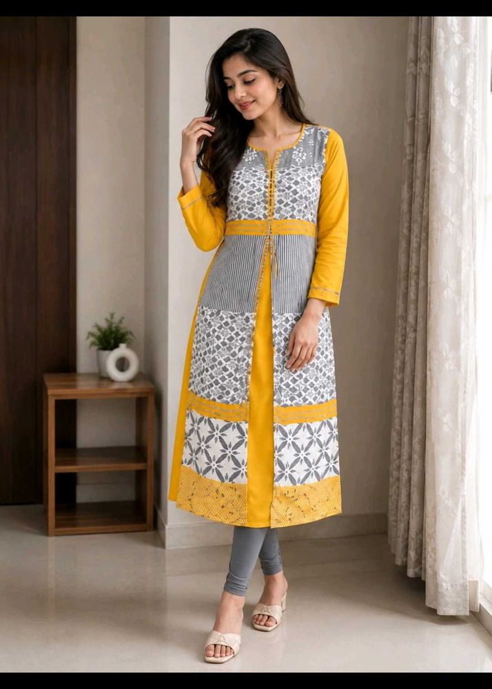 Yellow ethnic gown with leggins
