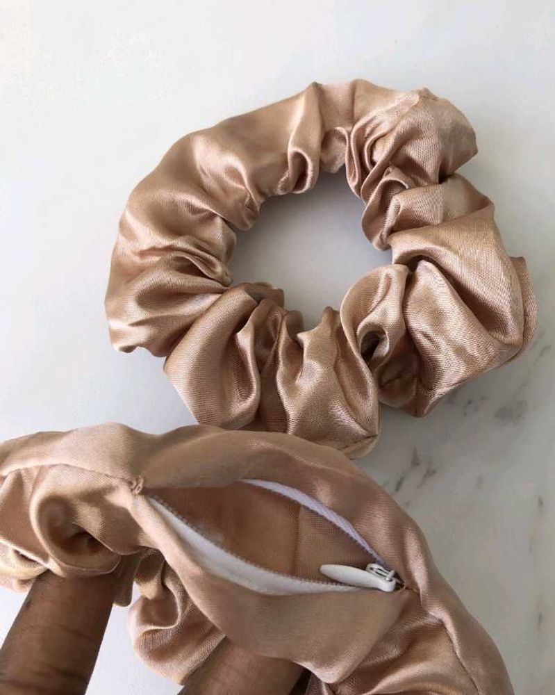 Satin Scrunchie with Hidden Zipper Pocket
