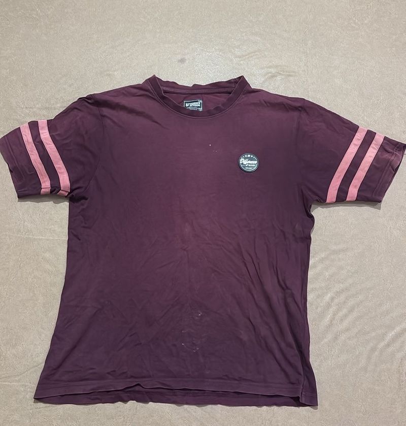 Maroon T-Shirt with Pink Stripes