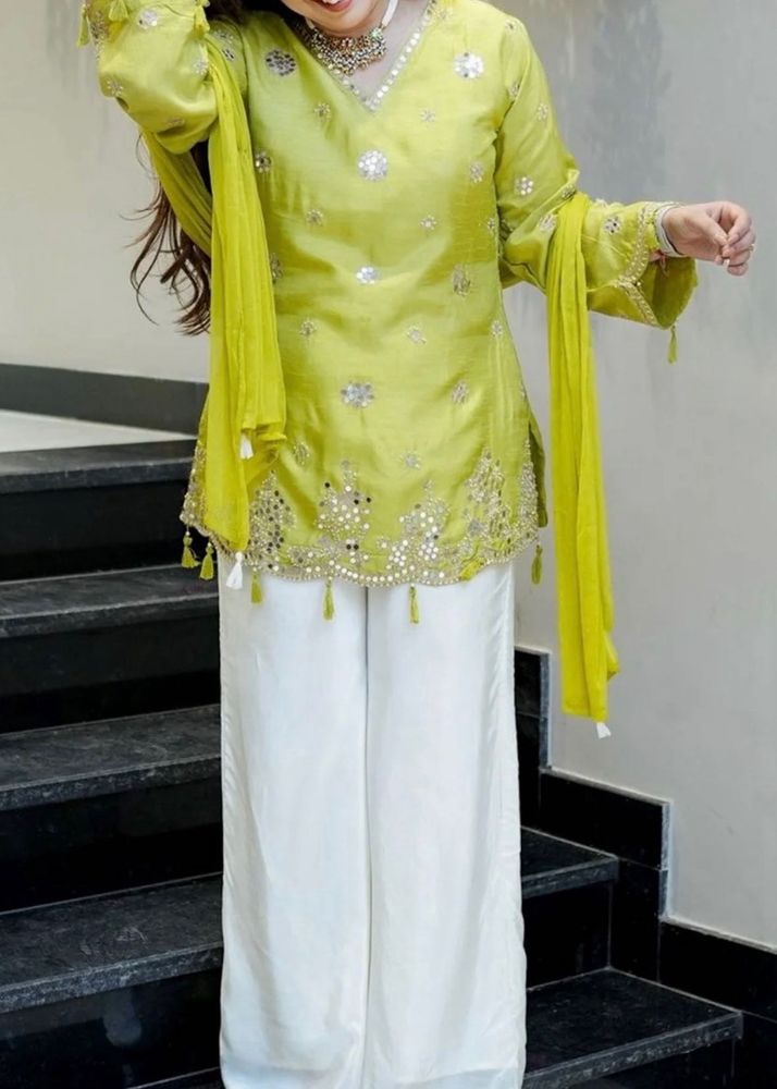 Designer Kurta Set with Palazzo(Green)