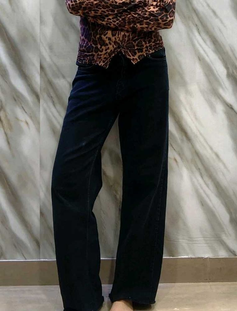 Dark Wash Black Wide Jeans