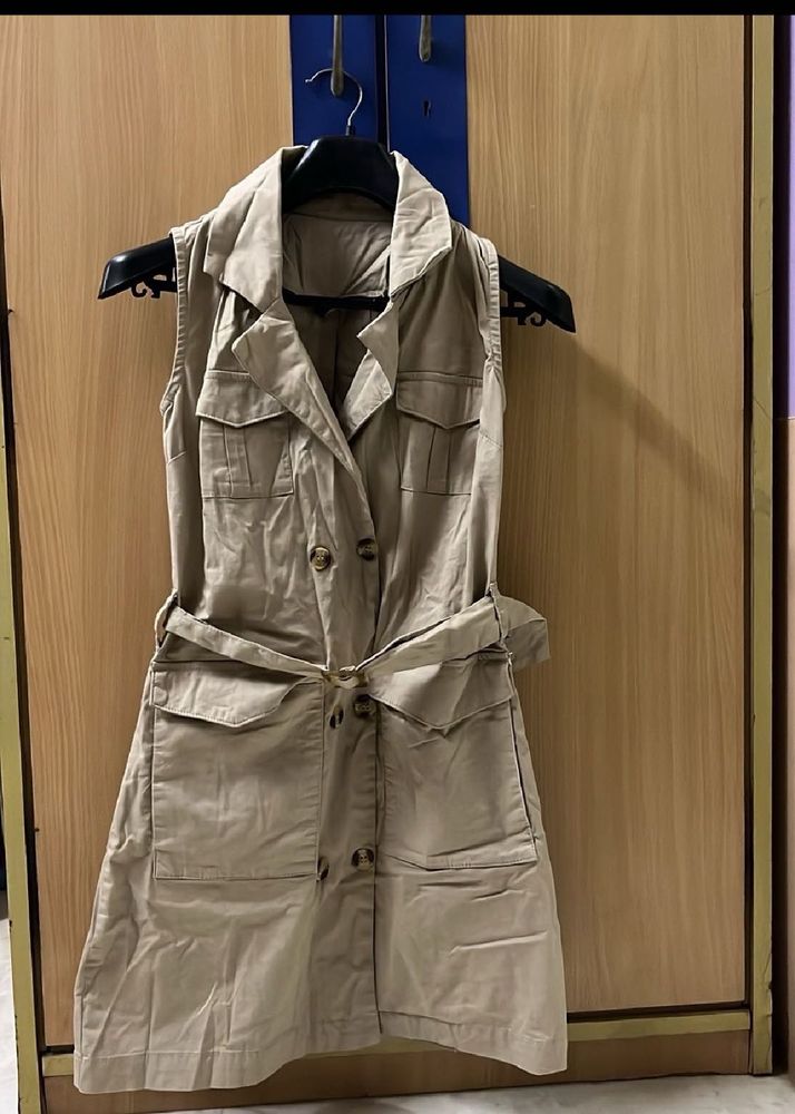 Women's Sleeveless Beige Trench Dress