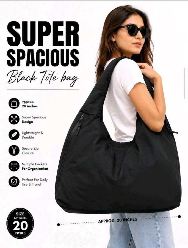 Spacious Black Tote Bag
