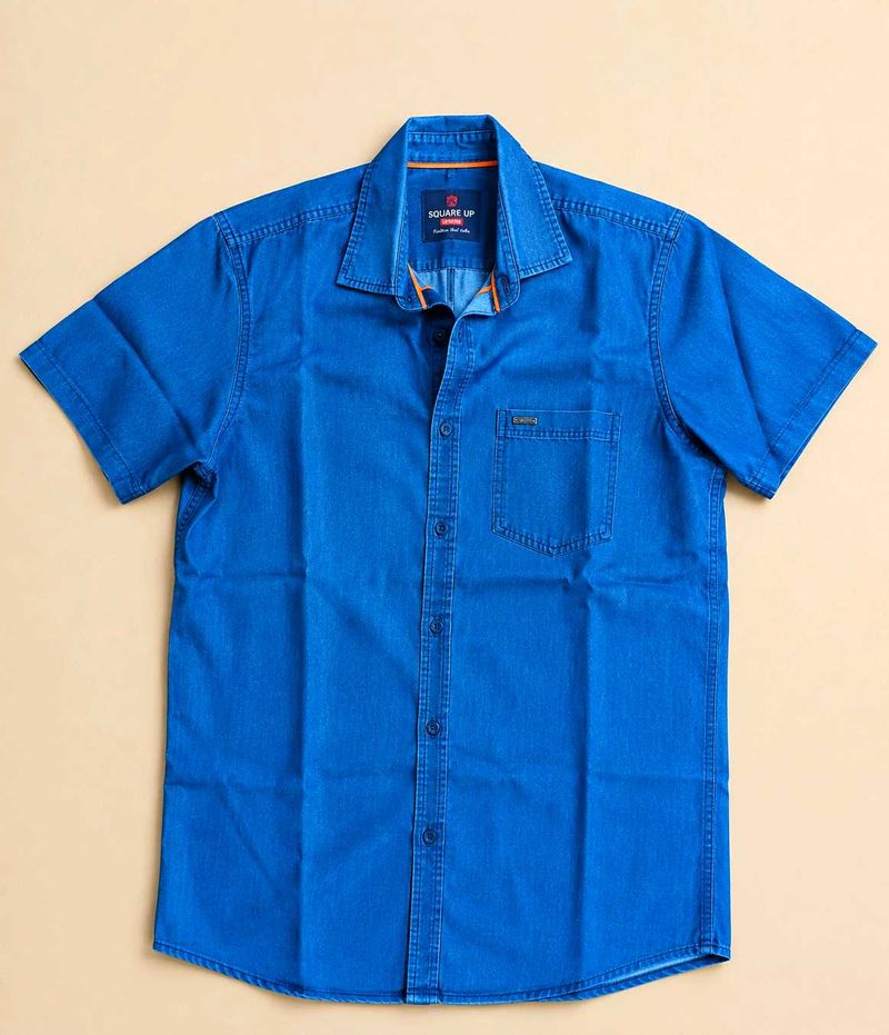Men's Blue Denim Short Sleeve Shirt