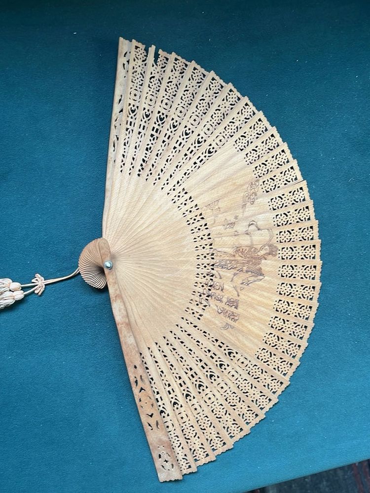 Vintage Hand-Carved Wooden Fan