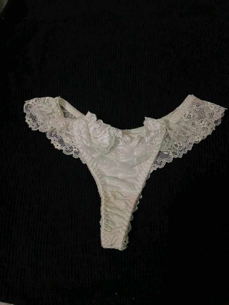 White Lace Trim Thong Panty