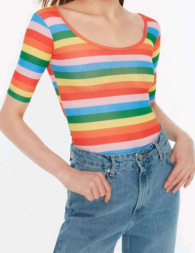 Rainbow Striped Ribbed Top