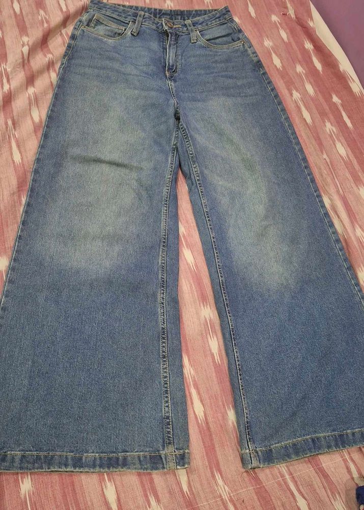 Wide Leg Blue Denim Jeans