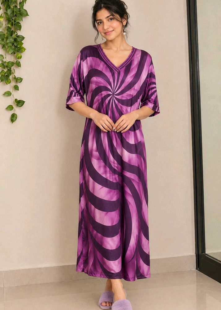 Purple Swirl Print Satin Night gown