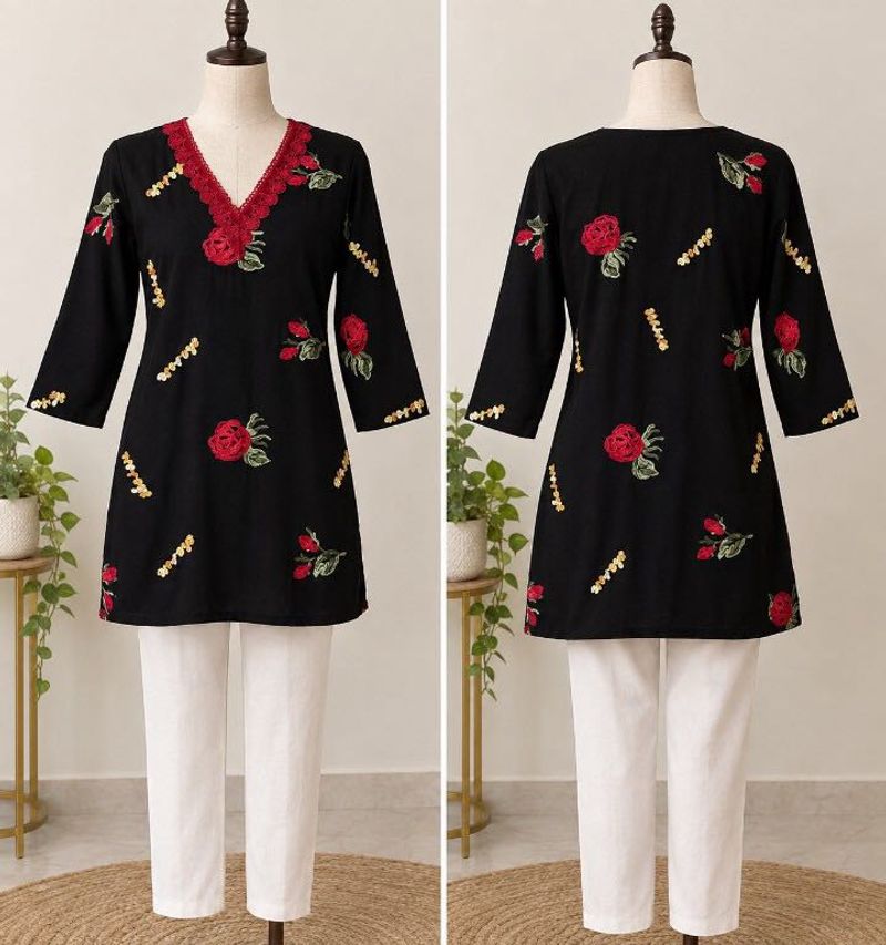 Embroidered Black Kurta Set