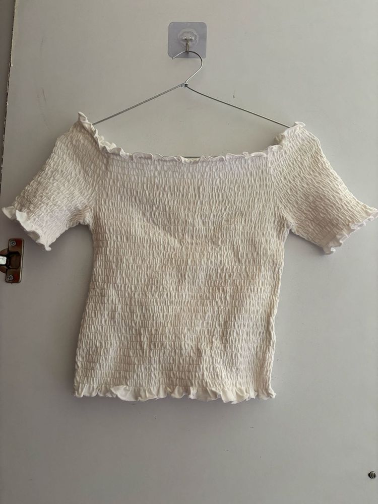 Off-Shoulder Smocked Crop Top