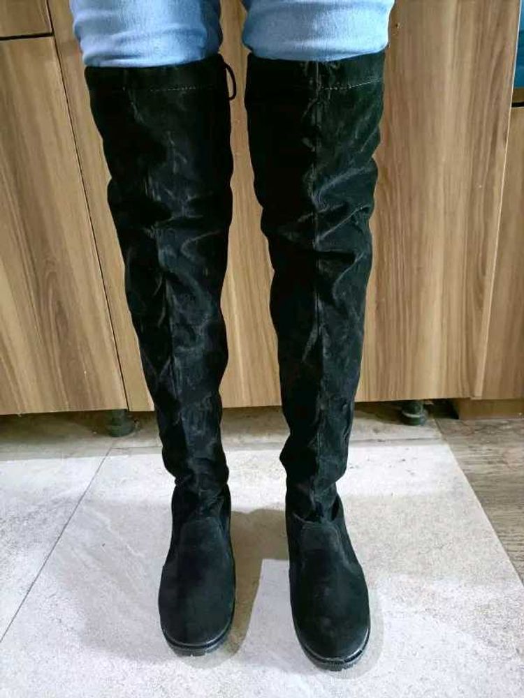 Black Suede Over-the-Knee Boots