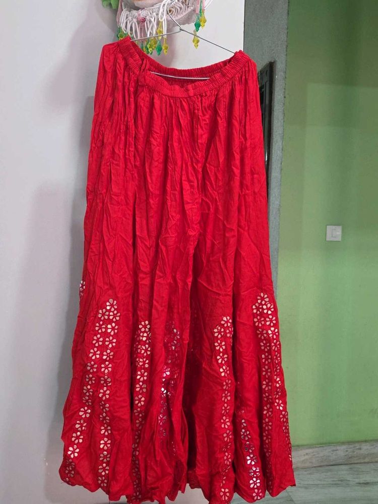 Vibrant Red Embroidered Ethnic Skirt
