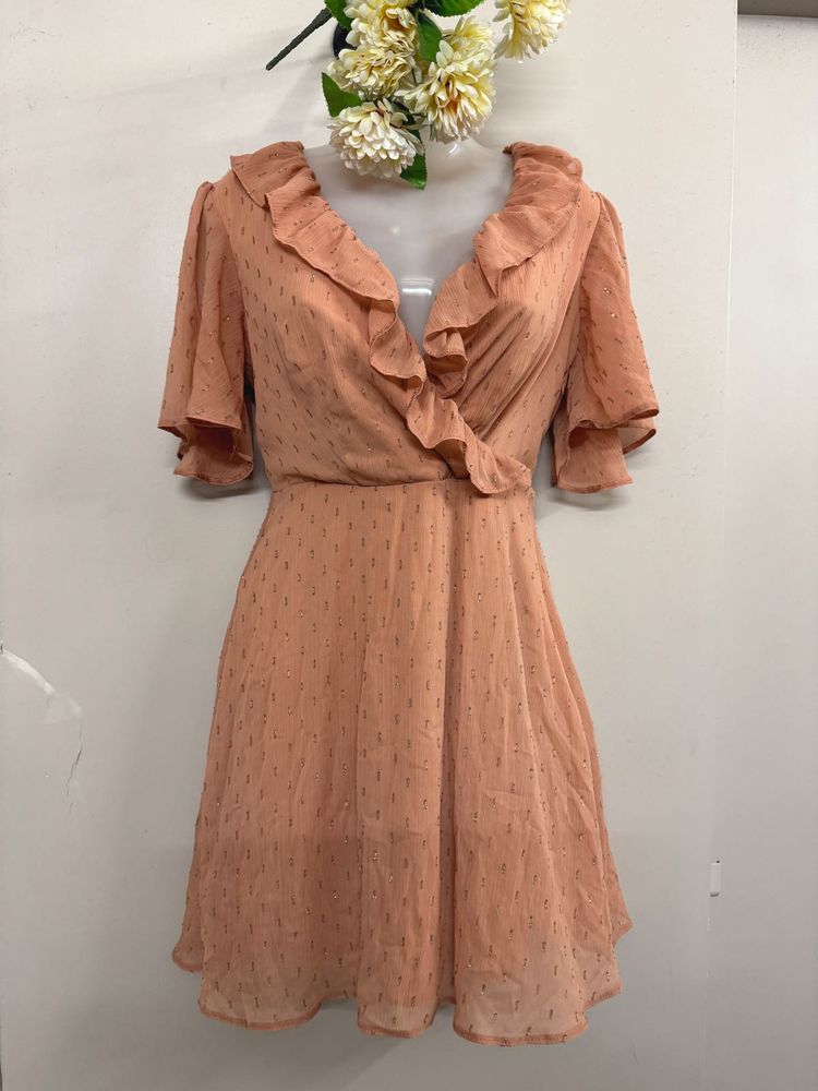 Peach Ruffle Wrap Dress UKSize 8 (S- M)