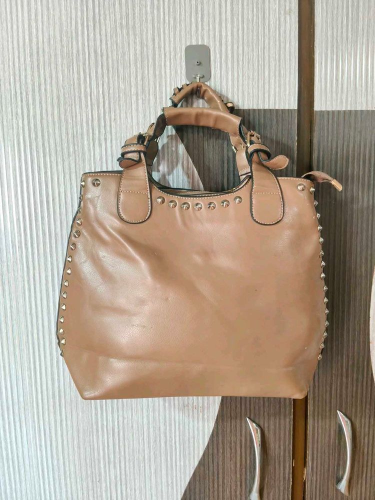 Studded Faux Leather Tote Bag