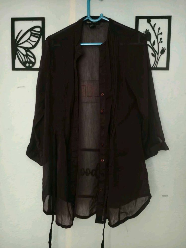 wine Sheer Button-Up shirt