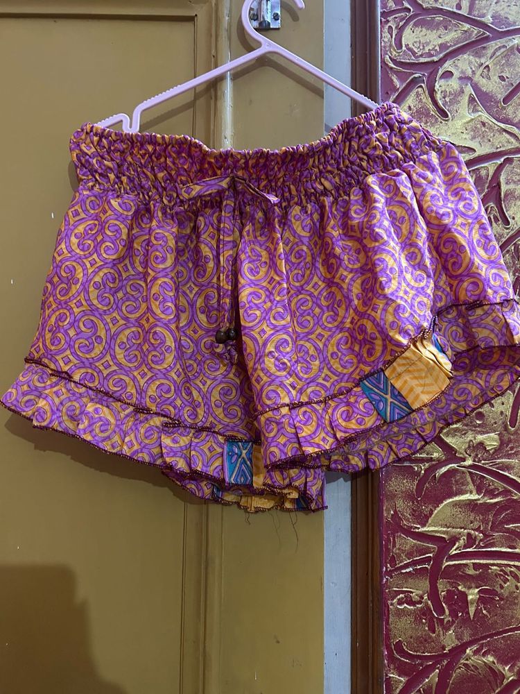 Boho Print Elastic Waist Shorts