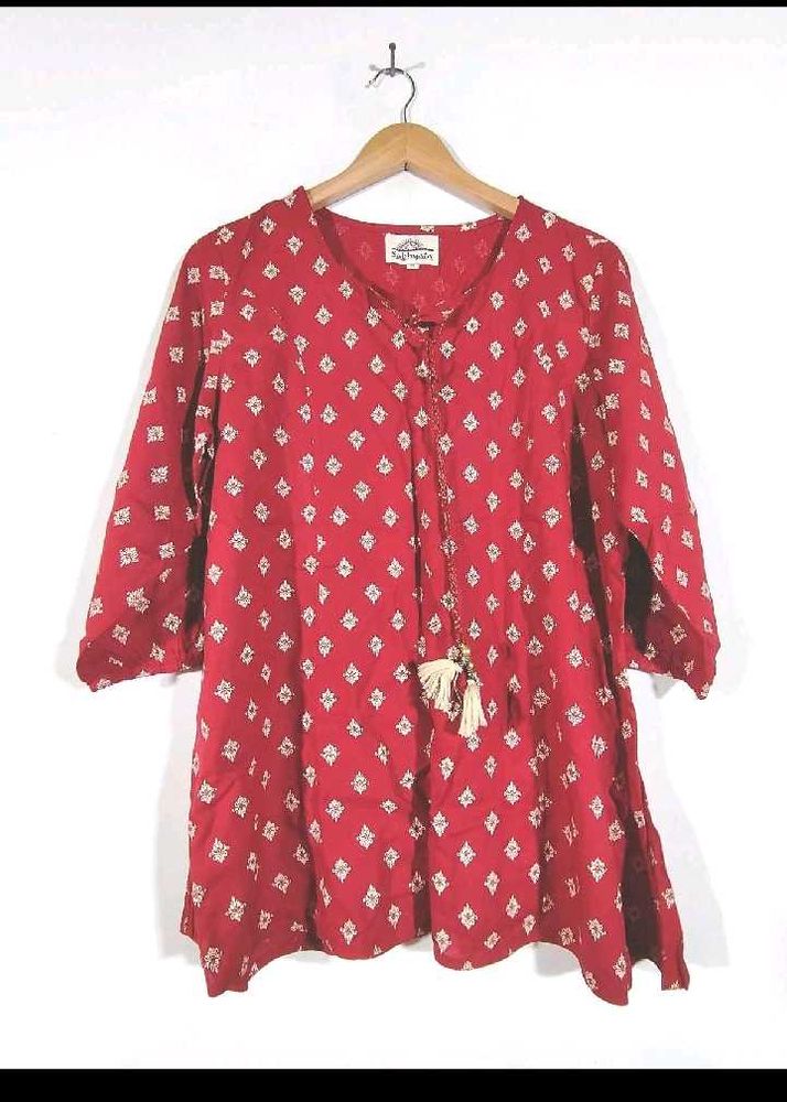 Red Printed Tunic with Tassels